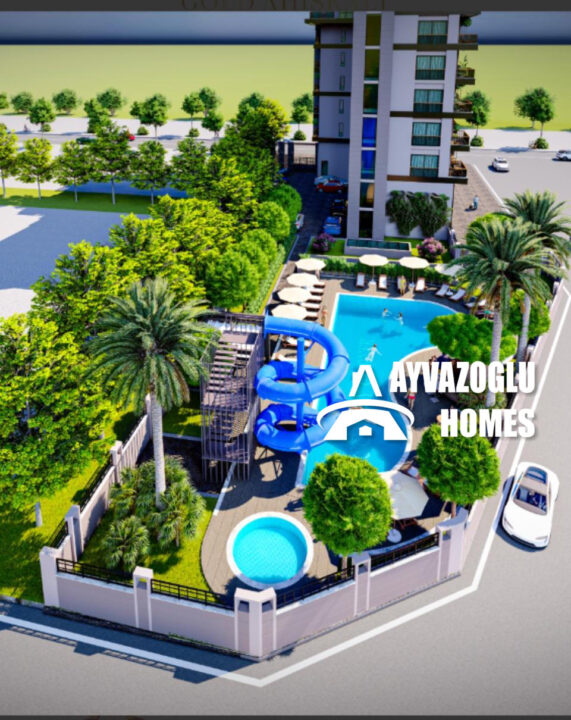 Appartement 2+1 avec toutes les commodités et toboggan aquatique, Mahmutlar